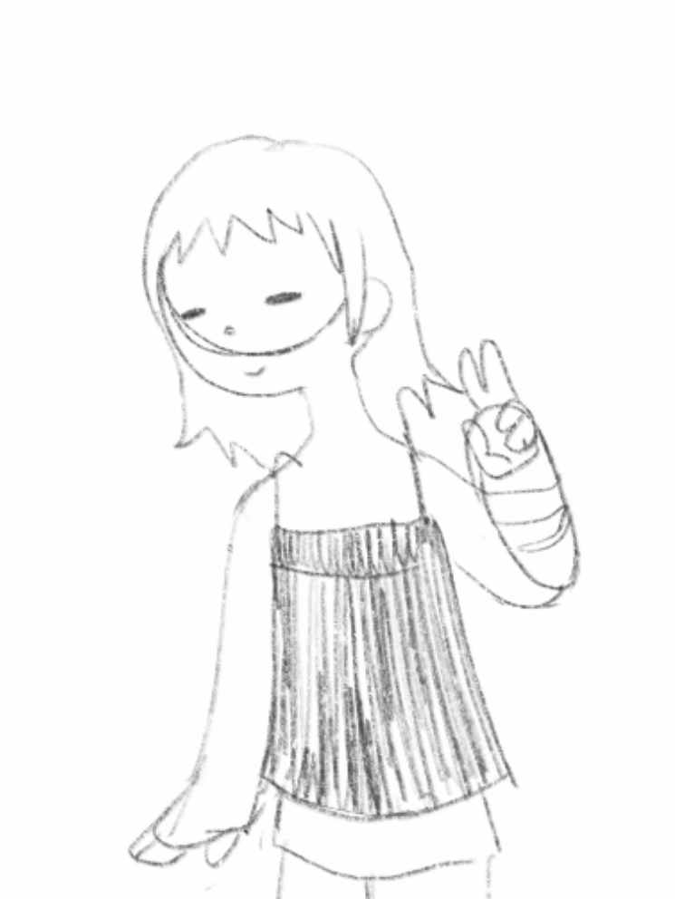 character with an arm brace makinf a peace sign